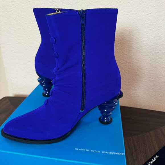 John Fluevog Powerhouse Jyoti Zip-Up Ankle Boots with Heel Sz 9 Royal Blue - Picture 8 of 14
